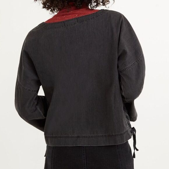 NWT Madewell Denim Side-Lace Top in Sloan Black Size M - Picture 4 of 9